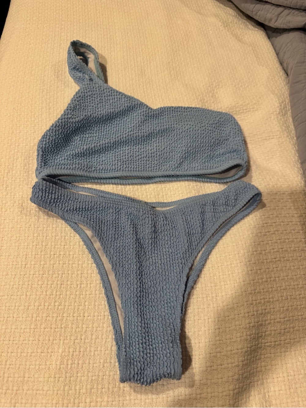 SHEIN Light Blue One-Shoulder Textured Bikini Set